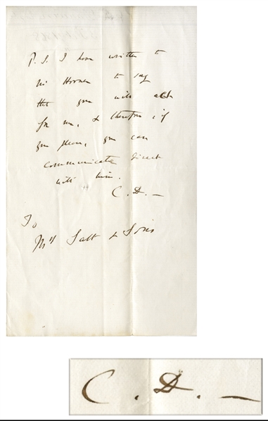Charles Darwin Autograph Note Signed -- ''...you can communicate direct with him...''